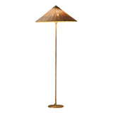 Rustic Walnut Woven Cone Shade Metal Floor Lamp Image - 9