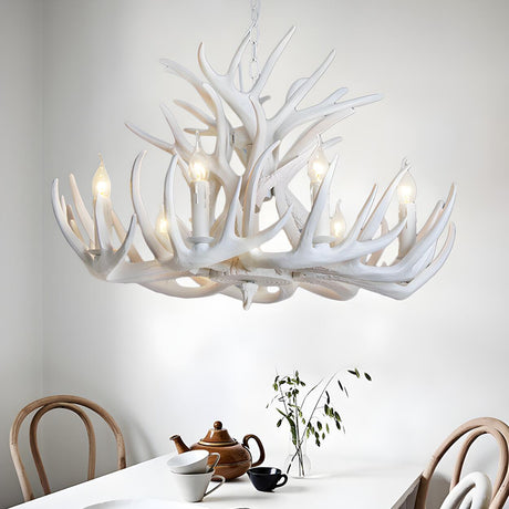 Rustic White Antler Resin Dining Room Chandelier Image - 2