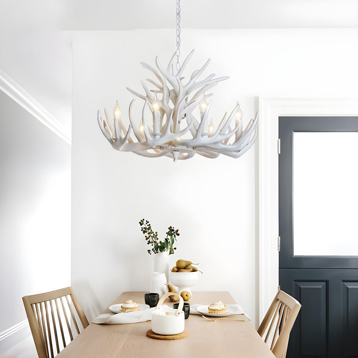 Rustic White Antler Resin Dining Room Chandelier Image - 3