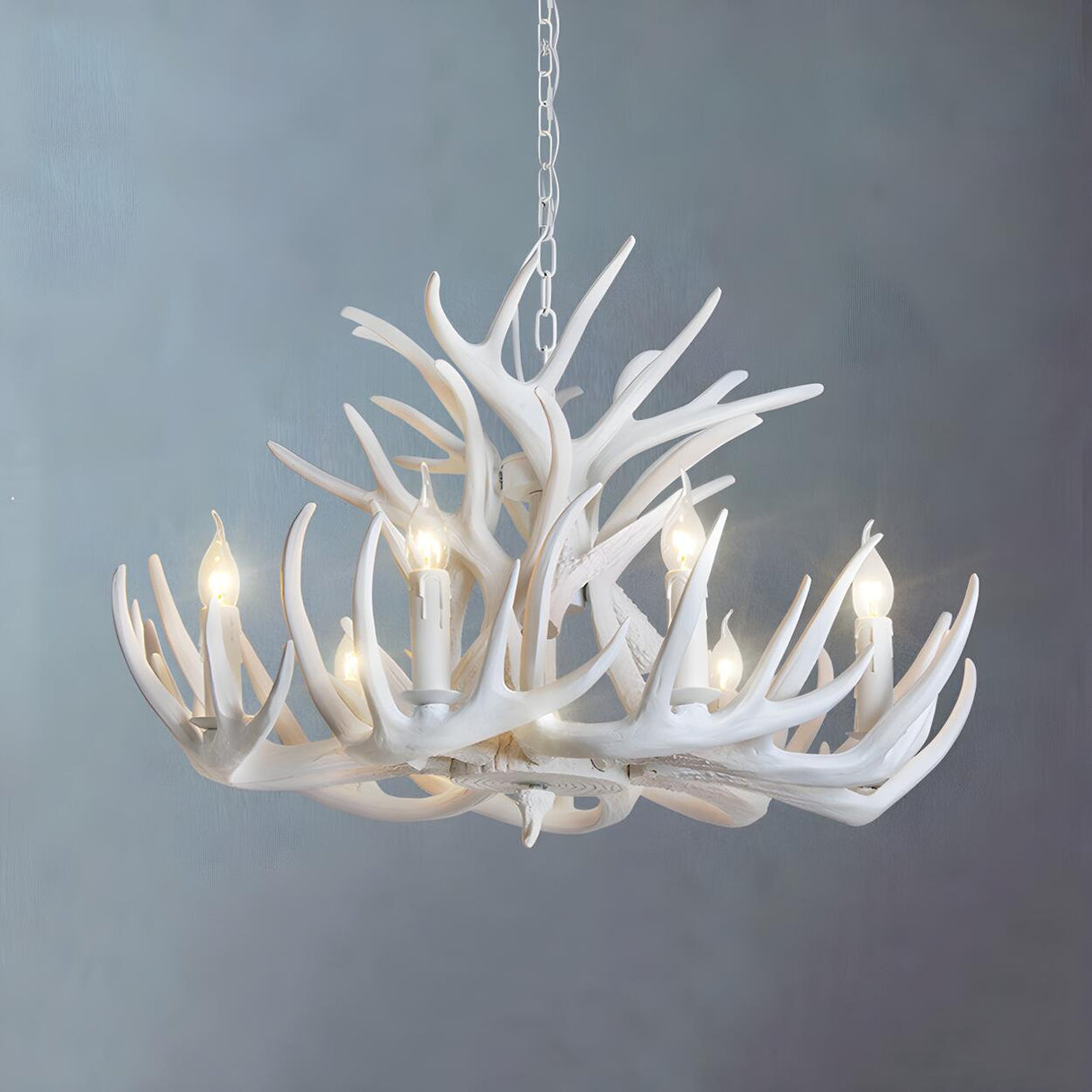 Rustic White Antler Resin Dining Room Chandelier Image - 4