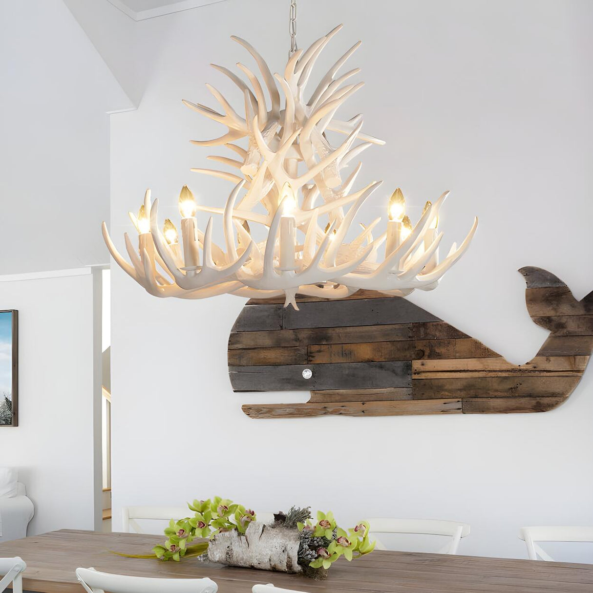 Rustic White Antler Resin Dining Room Chandelier Image - 7