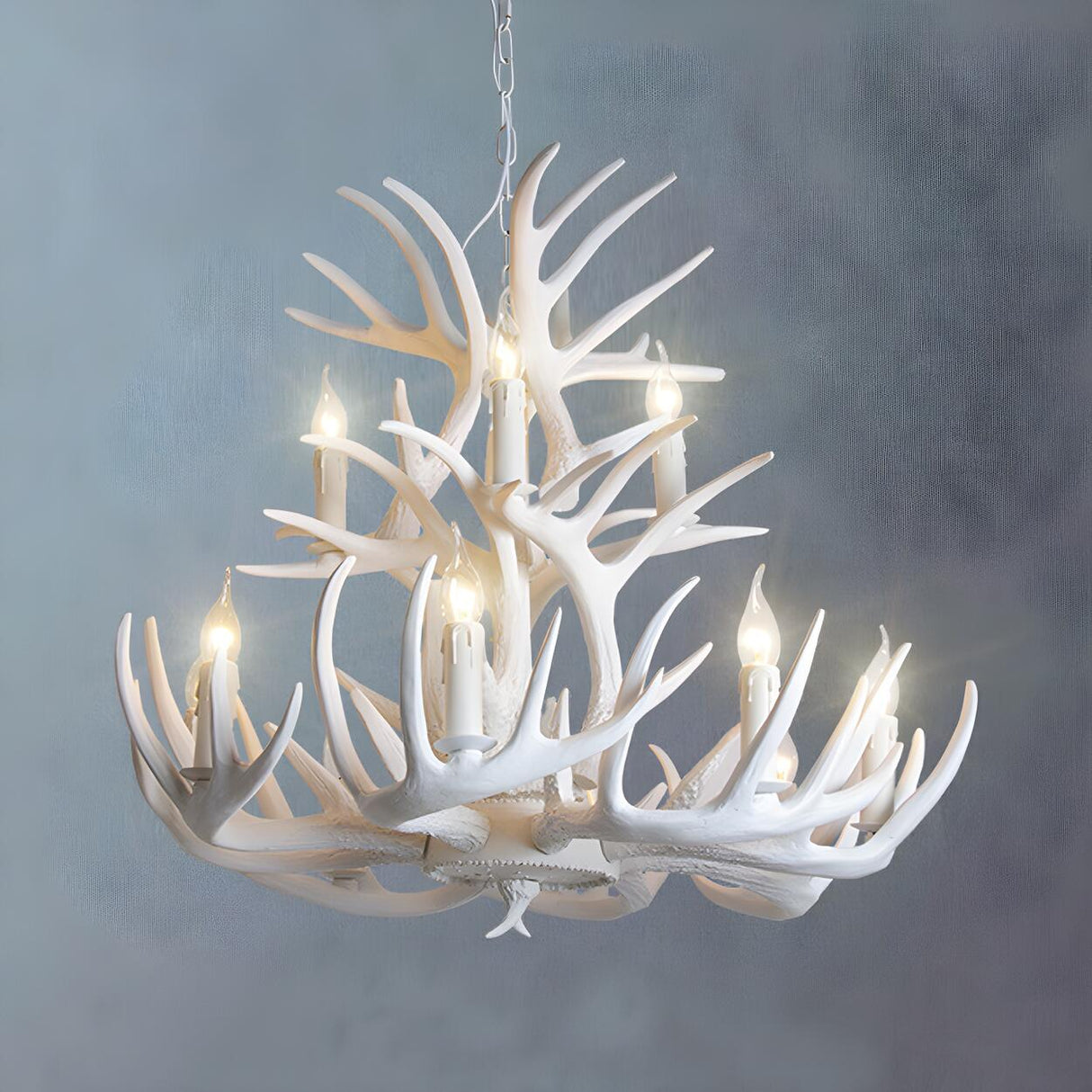 Rustic White Antler Resin Dining Room Chandelier Image - 9