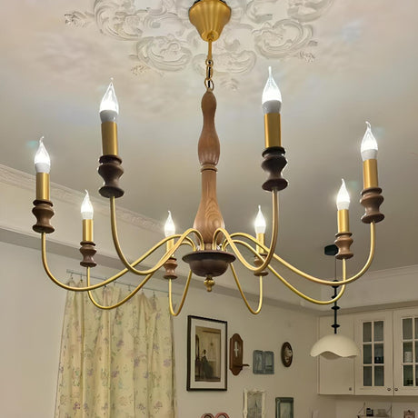 Rustic Wood and Metal Candle Chandelier Adjustable Height Image - 1