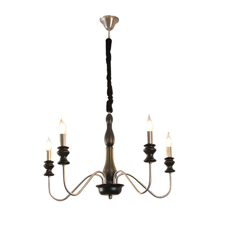 Rustic Wood and Metal Candle Chandelier Adjustable Height Image - 2