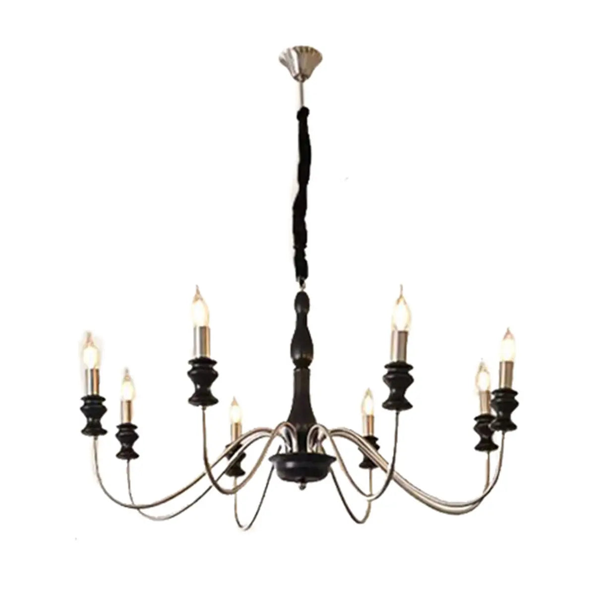 Rustic Wood and Metal Candle Chandelier Adjustable Height Image - 5