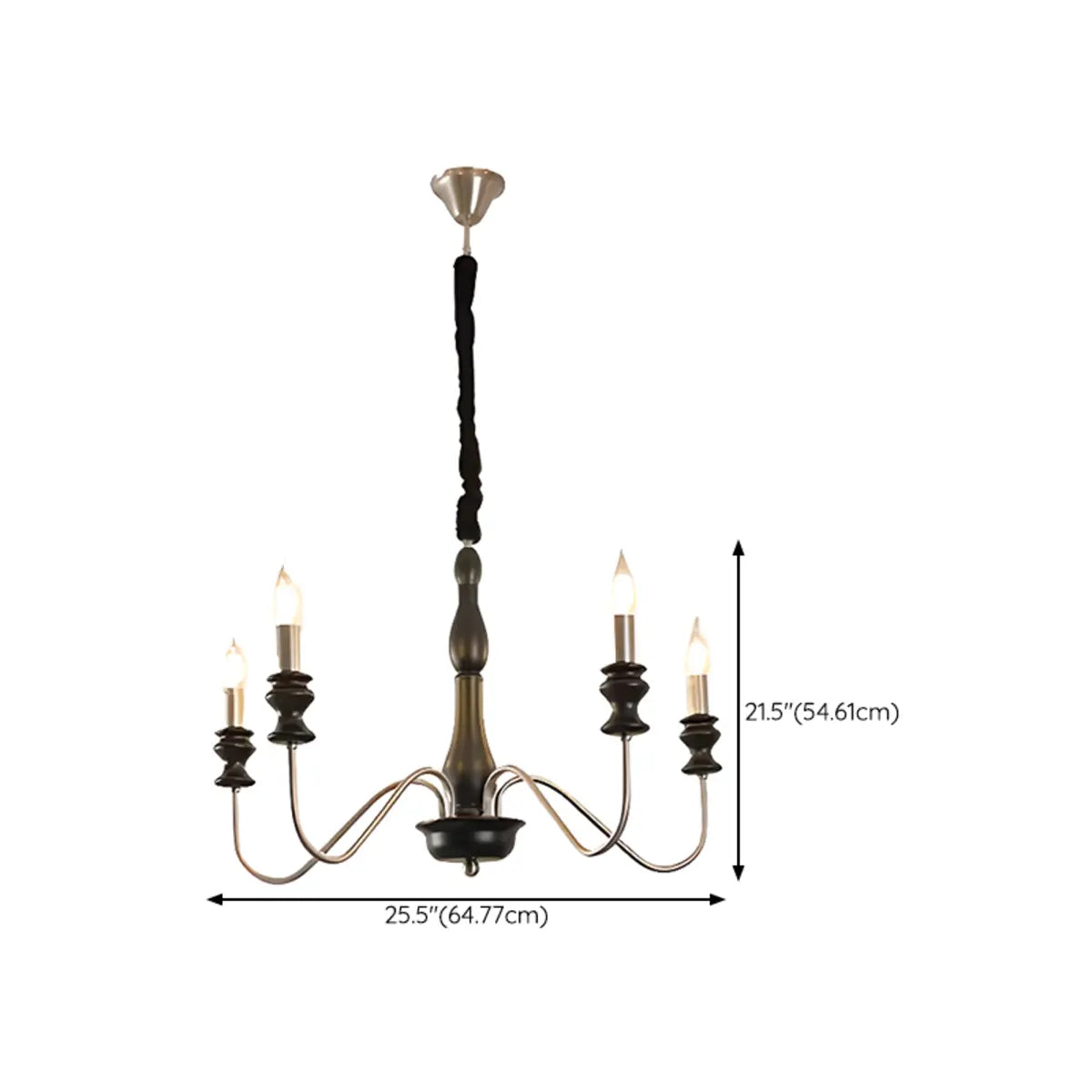 Rustic Wood and Metal Candle Chandelier Adjustable Height 