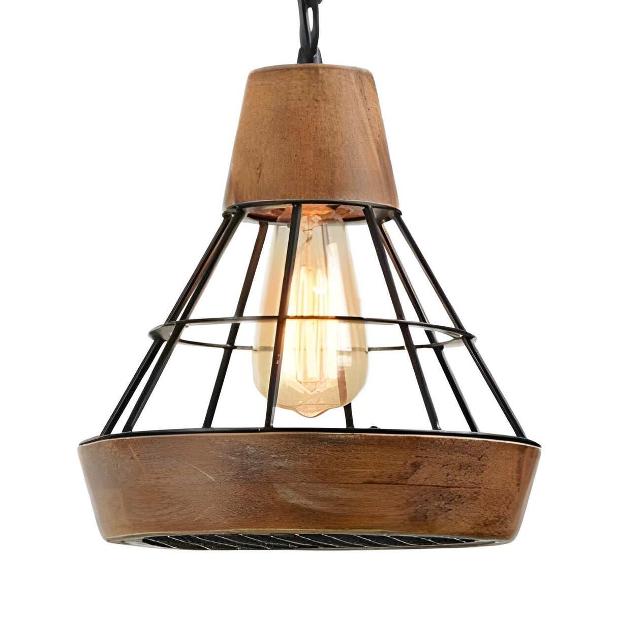 Rustic Wood and Metal Diamond Cage Kitchen Pendant Light Image - 1