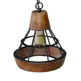 Rustic Wood and Metal Diamond Cage Kitchen Pendant Light Image - 3