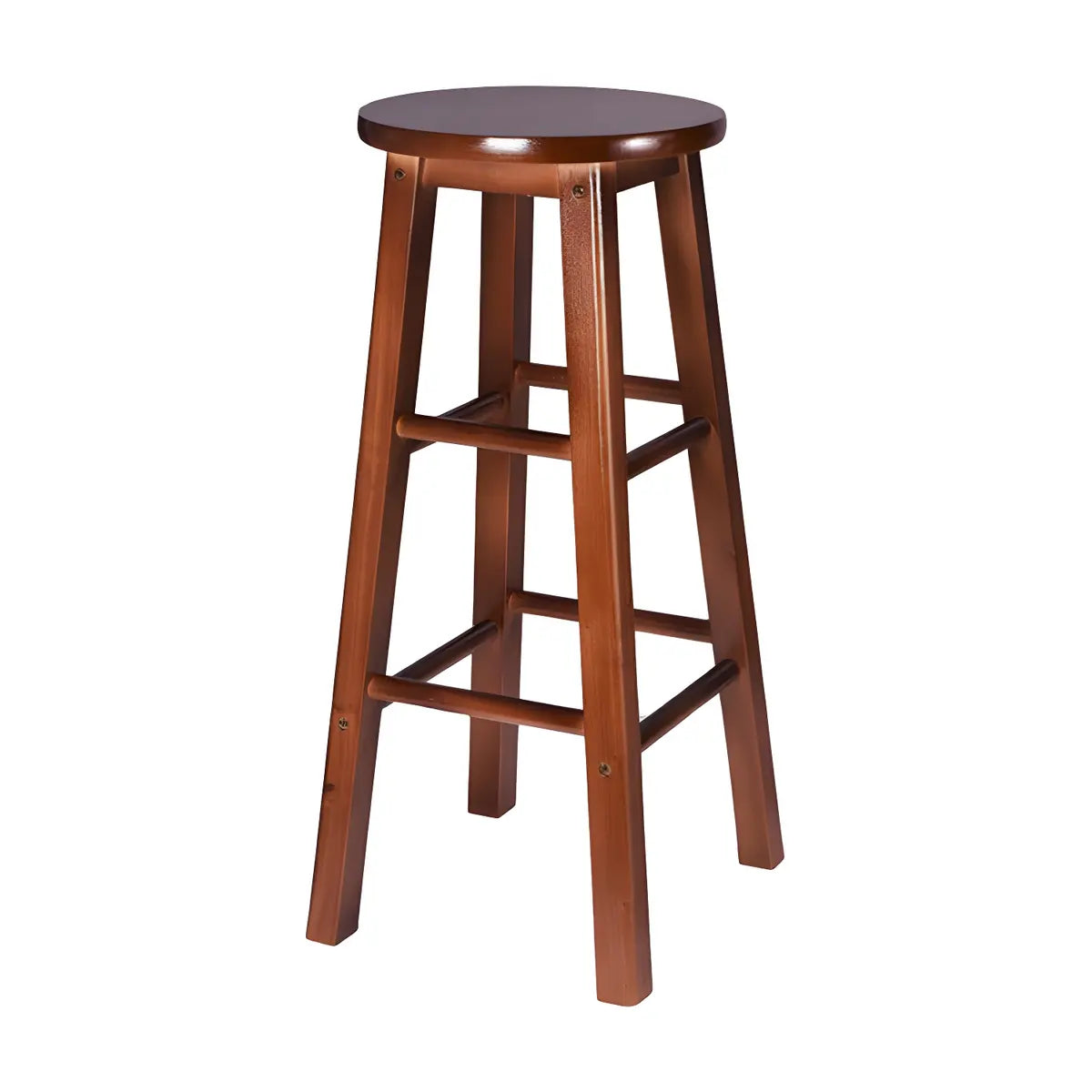 Rustic Wood Black Walnut White Round Bar Stool With Footrest Image - 2