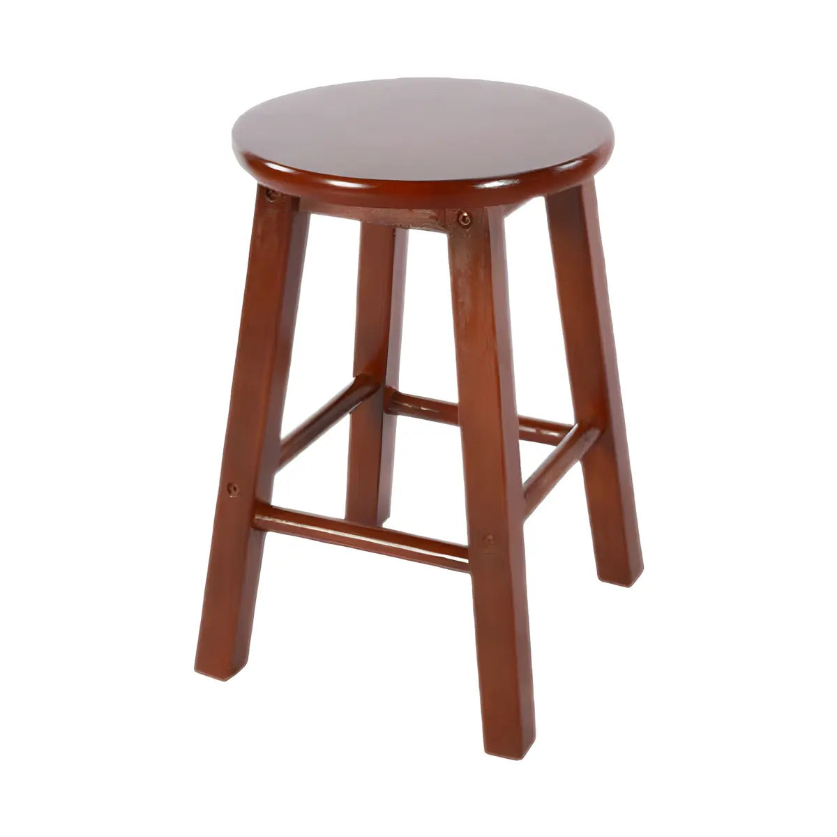 Rustic Wood Black Walnut White Round Bar Stool With Footrest Image - 5