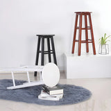 Rustic Wood Black Walnut White Round Bar Stool With Footrest Image - 6