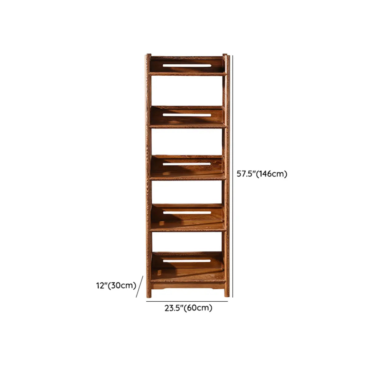 Rustic Wood Vertical 5 Shelves Open Storage Bookshelf Image - 18