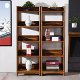 Rustic Wood Vertical 5 Shelves Open Storage Bookshelf Image - 4