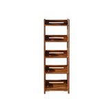 Rustic Wood Vertical 5 Shelves Open Storage Bookshelf Image - 9