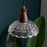 Rustic Wood Vintage Dome Clear Glass Pendant Light Image - 10