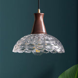 Rustic Wood Vintage Dome Clear Glass Pendant Light Image - 4