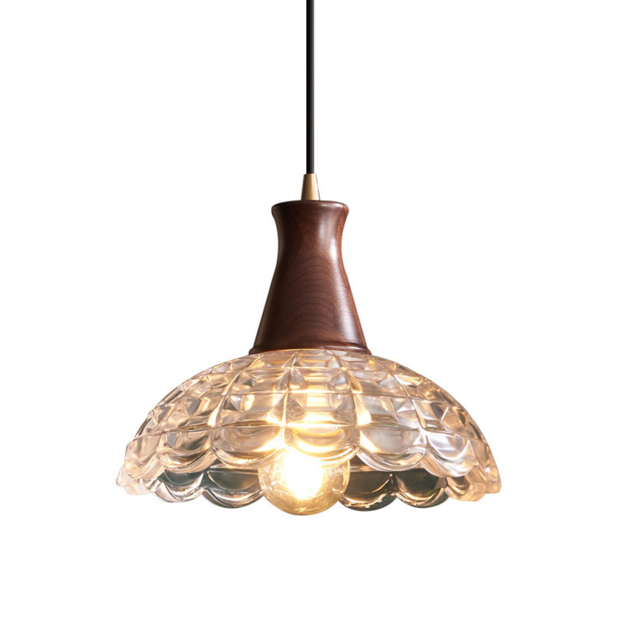 Rustic Wood Vintage Dome Clear Glass Pendant Light Image - 5