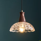 Rustic Wood Vintage Dome Clear Glass Pendant Light Image - 6