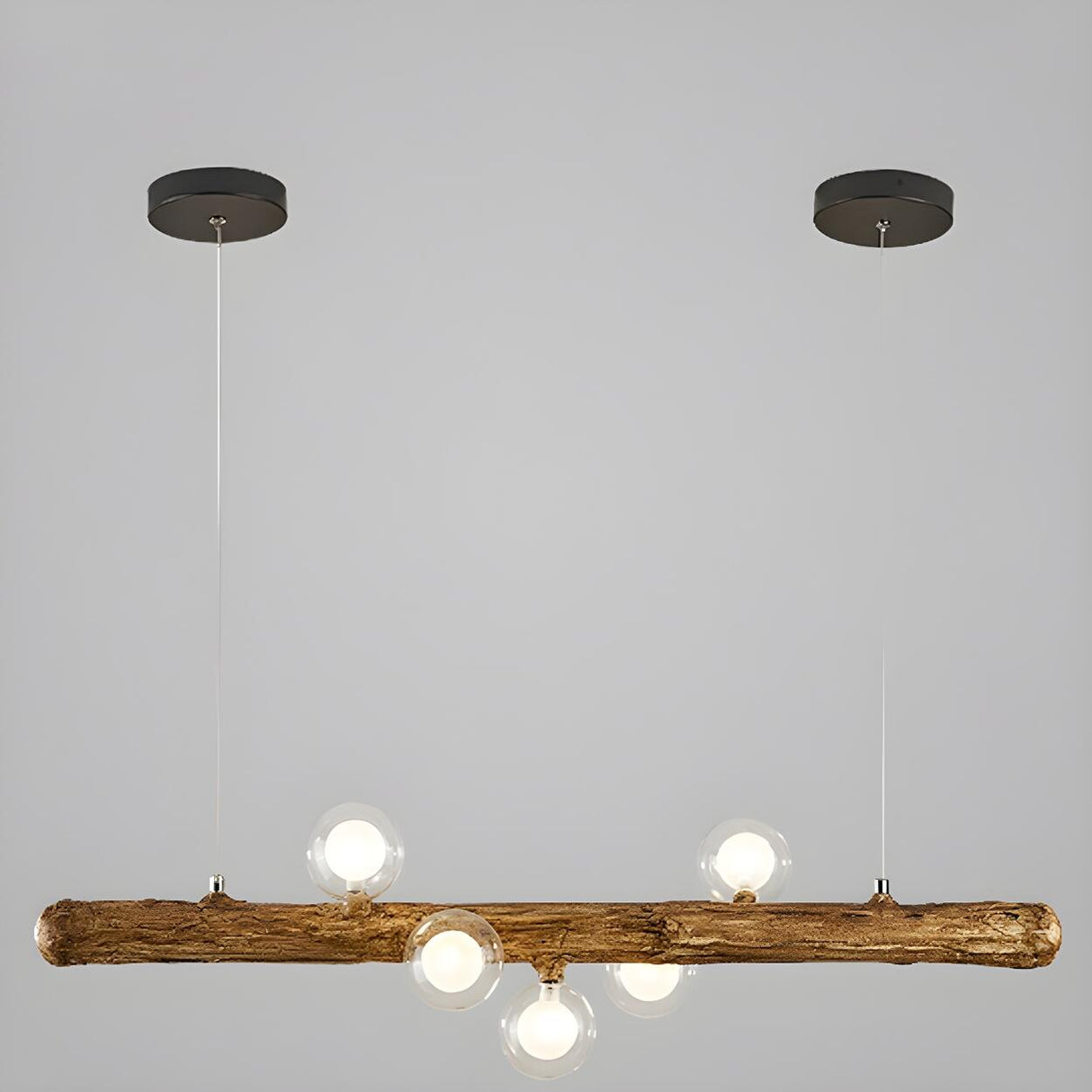 Rustic Wooden Beam and Bubble Island Pendant Light Image - 2