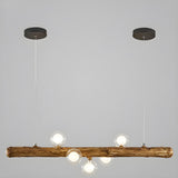 Rustic Wooden Beam and Bubble Island Pendant Light Image - 2