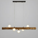 Rustic Wooden Beam and Bubble Island Pendant Light Image - 3