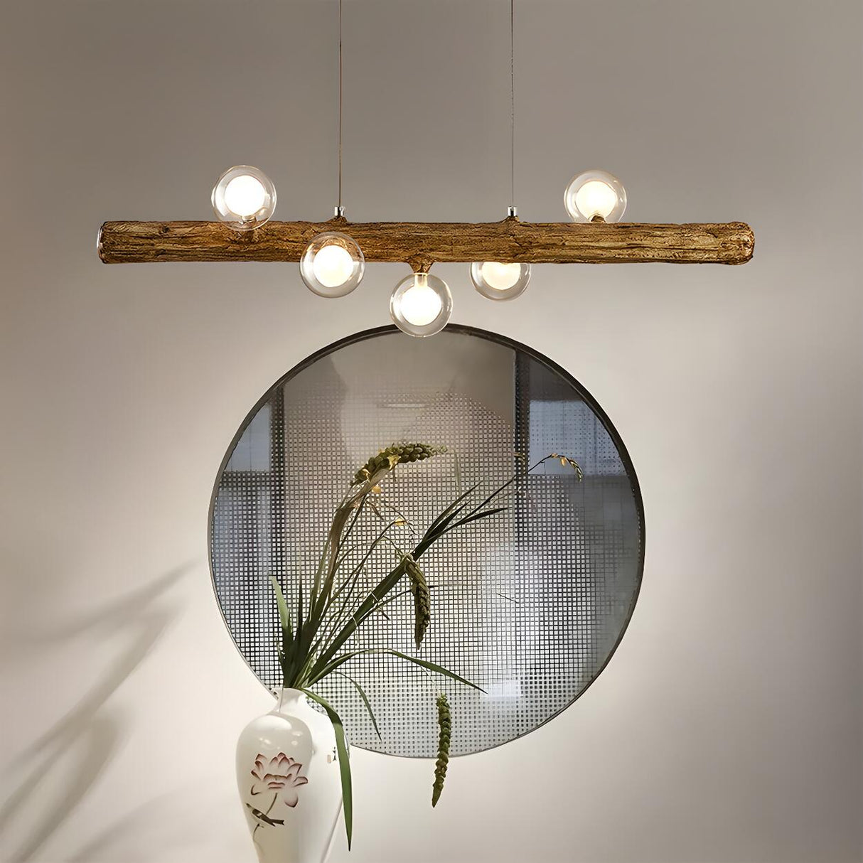 Rustic Wooden Beam and Bubble Island Pendant Light Image - 5