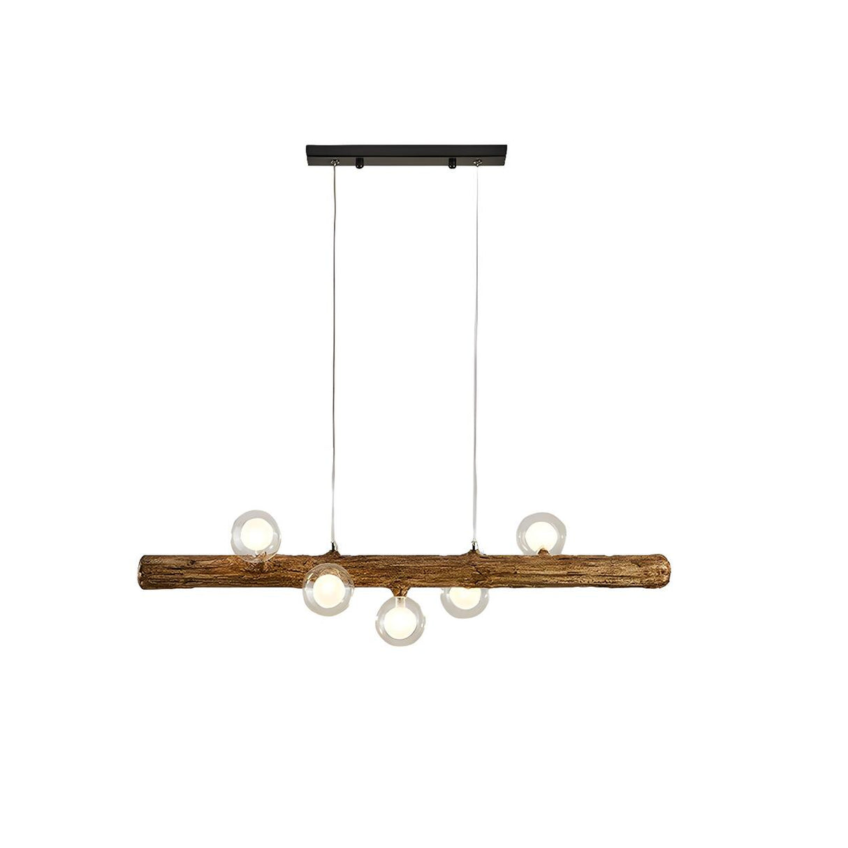 Rustic Wooden Beam and Bubble Island Pendant Light Image - 7