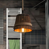 Rustic Wooden Brown Bucket Barrel Pendant Light for Bar Image - 5