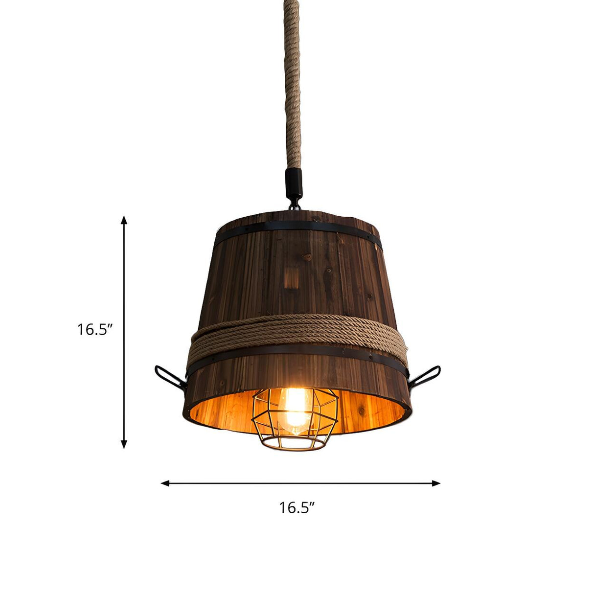 Rustic Wooden Brown Bucket Barrel Pendant Light for Bar 