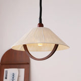 Rustic Wooden Cone Pendant Light Adjustable Height Image - 1