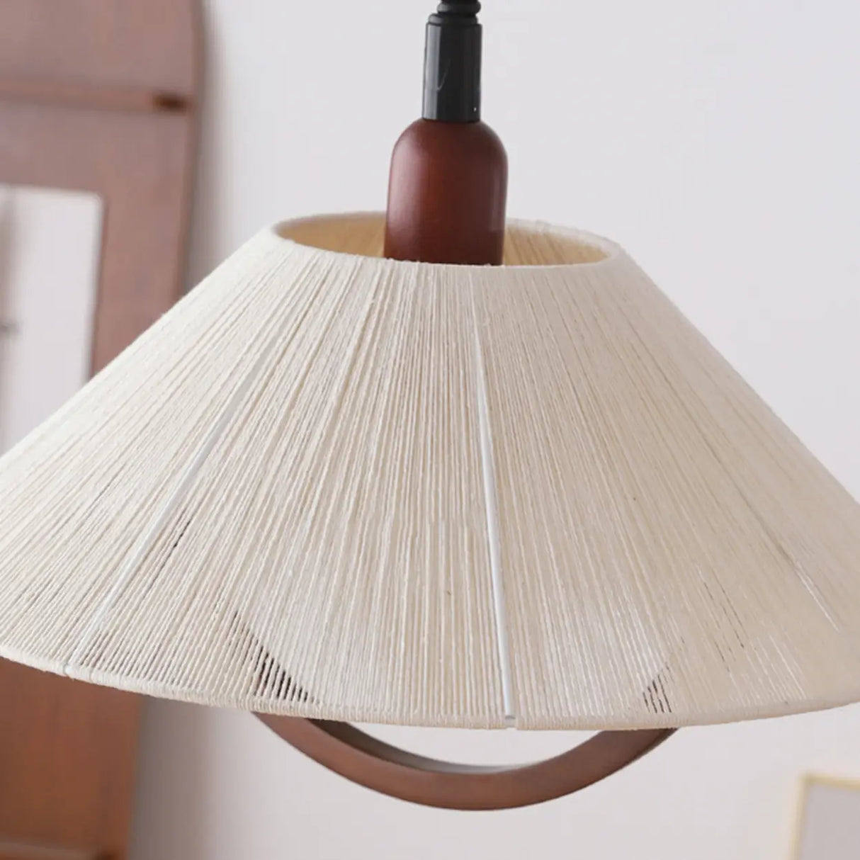 Rustic Wooden Cone Pendant Light Adjustable Height Image - 10