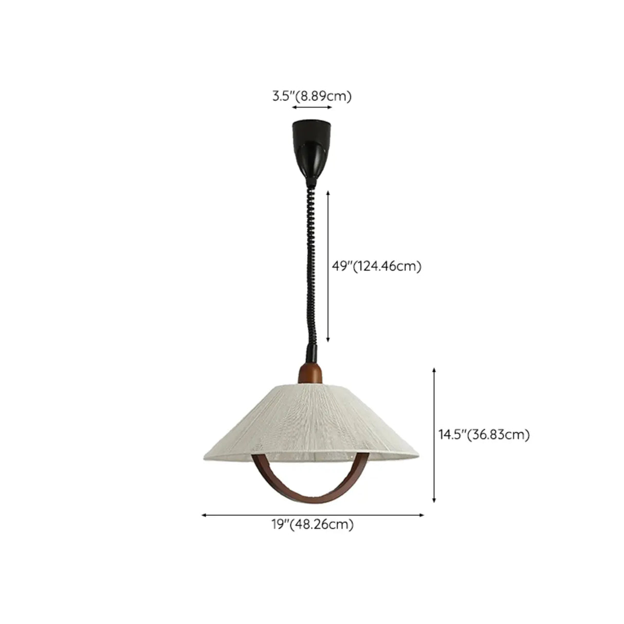 Rustic Wooden Cone Pendant Light Adjustable Height 