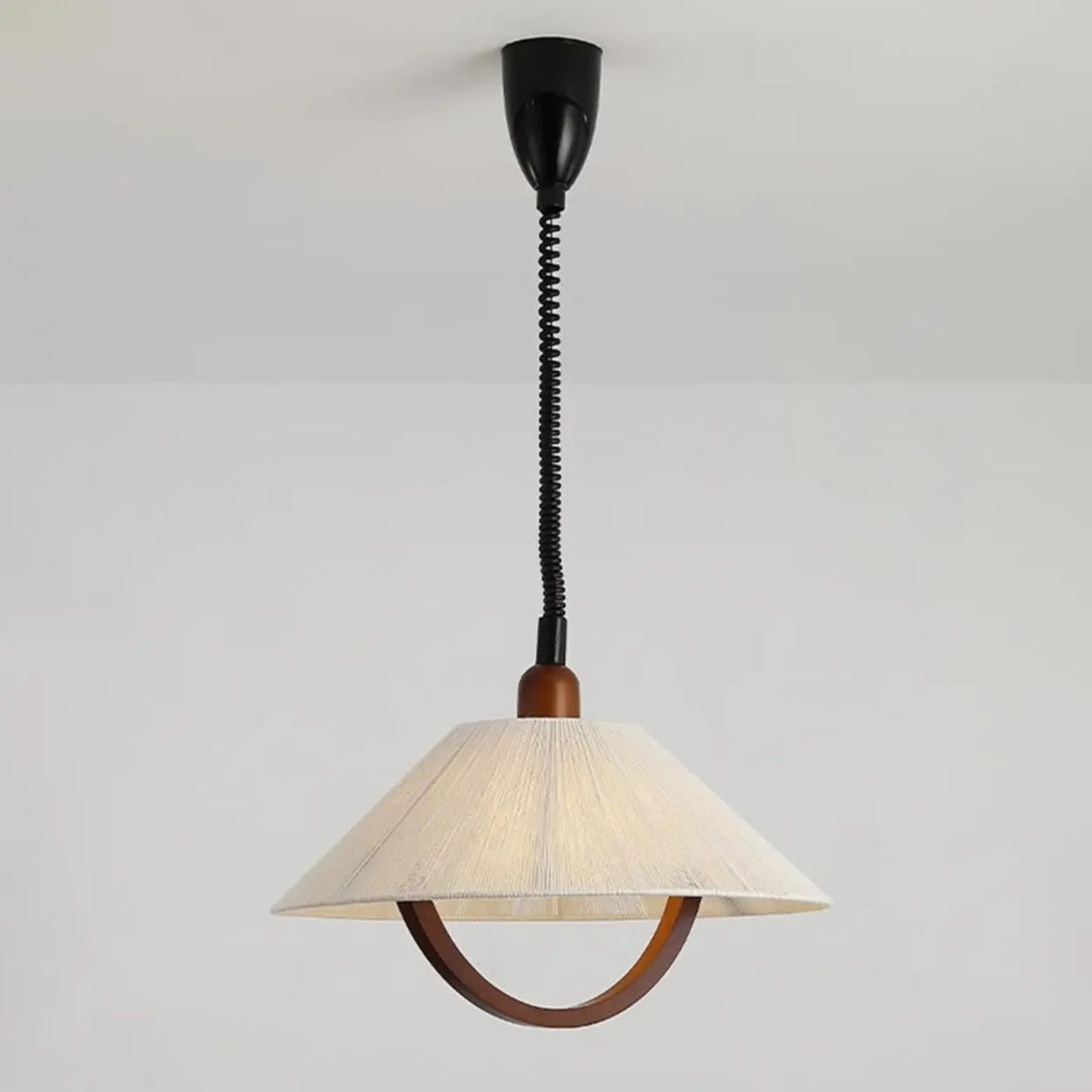 Rustic Wooden Cone Pendant Light Adjustable Height Image - 7