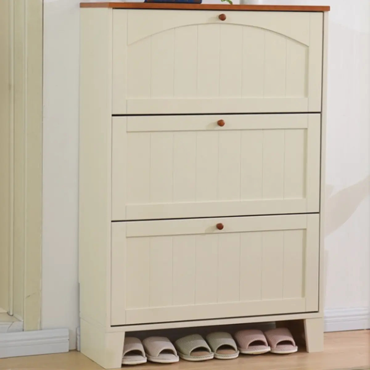 Rustic Wooden Entryway Shoe Cabinet Cream Medium Storage Image - 1