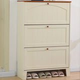 Rustic Wooden Entryway Shoe Cabinet Cream Medium Storage Image - 1