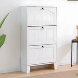 Rustic Wooden Entryway Shoe Cabinet Cream Medium Storage Image - 11