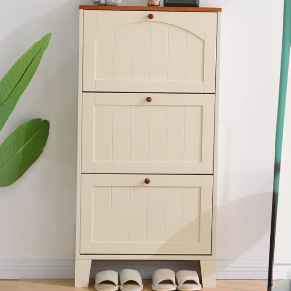 Rustic Wooden Entryway Shoe Cabinet Cream Medium Storage Image - 6