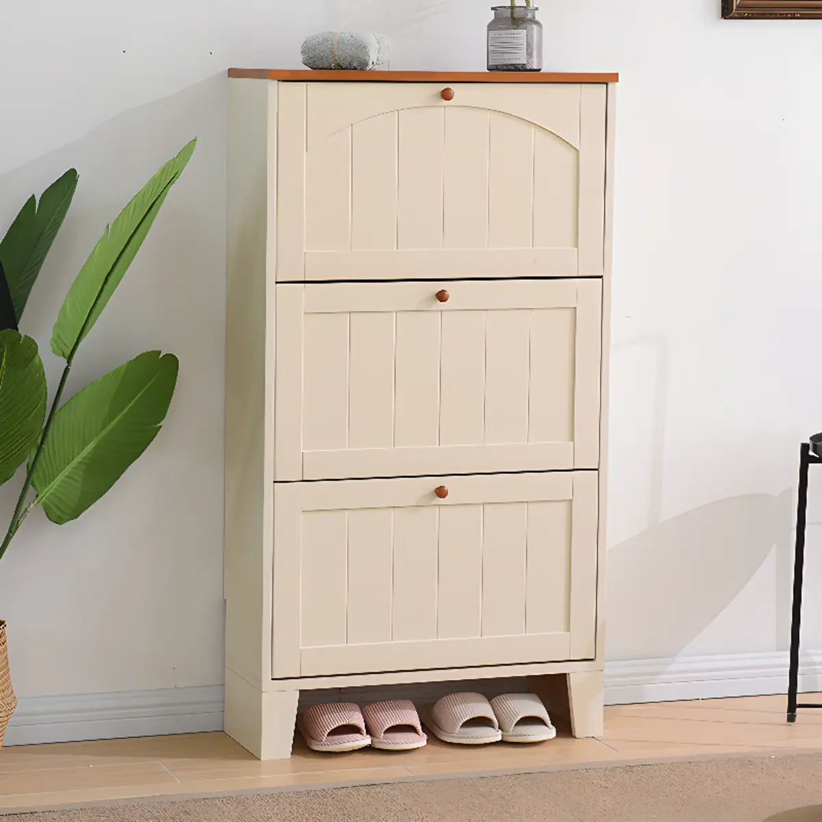 Rustic Wooden Entryway Shoe Cabinet Cream Medium Storage Image - 9