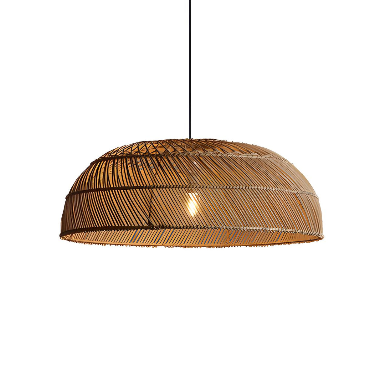 Rustic Woven Rattan Dome Pendant Light Adjustable Height Image - 4