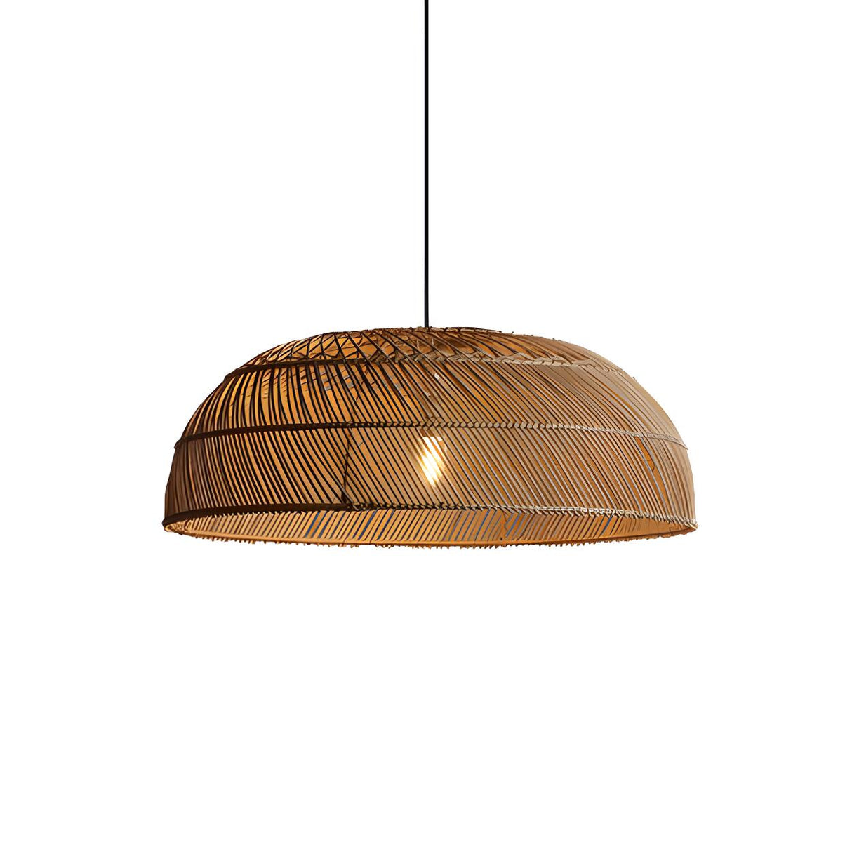 Rustic Woven Rattan Dome Pendant Light Adjustable Height Image - 5