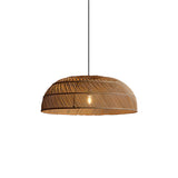 Rustic Woven Rattan Dome Pendant Light Adjustable Height Image - 6