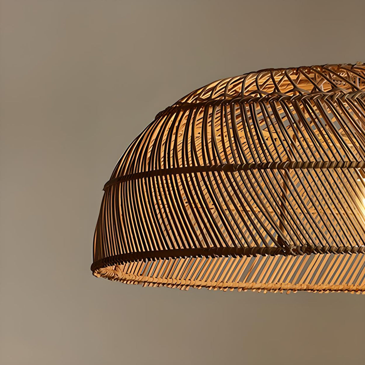 Rustic Woven Rattan Dome Pendant Light Adjustable Height Image - 7