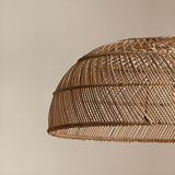 Rustic Woven Rattan Dome Pendant Light Adjustable Height Image - 8