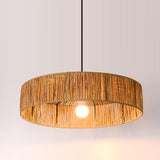 Rustic Woven Rattan Drum Pendant Light Adjustable Height Image - 10