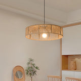 Rustic Woven Rattan Drum Pendant Light Adjustable Height Image - 15