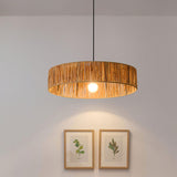 Rustic Woven Rattan Drum Pendant Light Adjustable Height Image - 4