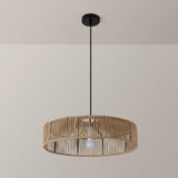 Rustic Woven Rattan Drum Pendant Light Adjustable Height Image - 6