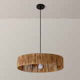 Rustic Woven Rattan Drum Pendant Light Adjustable Height Image - 7