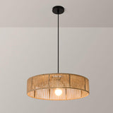 Rustic Woven Rattan Drum Pendant Light Adjustable Height Image - 8