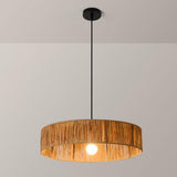 Rustic Woven Rattan Drum Pendant Light Adjustable Height Image - 9